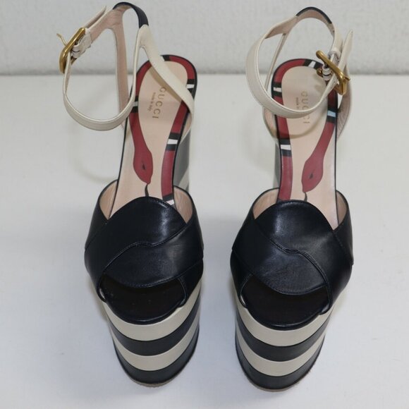 GUCCI BLU/MYSTIC WHITE ANKLE STRAP NAPPA CHARLOTTE WEDGES US 8.5 EU39 - Picture 15 of 15